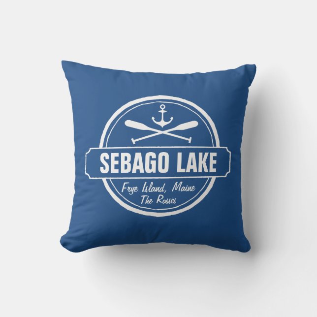 SEBAGO LAKE MAINE PERSONALIZED TOWN AND NAME CUSHION (Front)