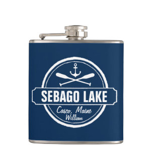 SEBAGO LAKE MAINE PERSONALIZED TOWN AND NAME HIP FLASK