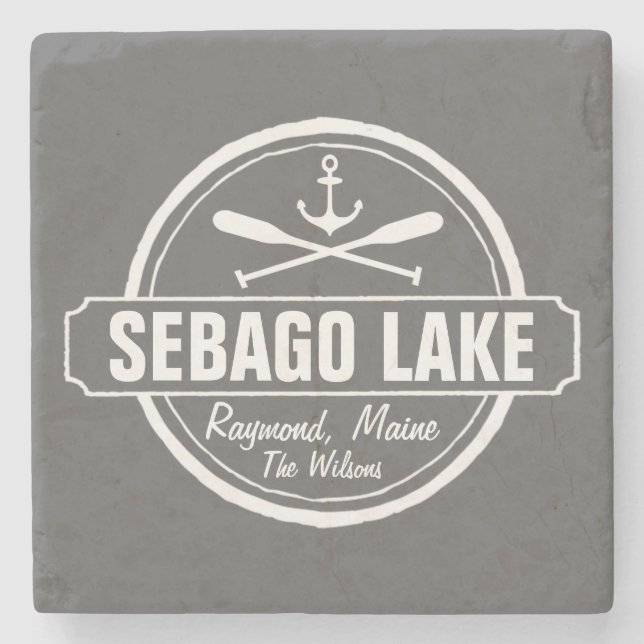 SEBAGO LAKE MAINE PERSONALIZED TOWN AND NAME STONE COASTER (Front)