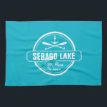 SEBAGO LAKE MAINE PERSONALIZED TOWN AND NAME TEA TOWEL<br><div class="desc">SEBAGO LAKE MAINE PERSONALIZED TOWN AND NAME Sebago Lake Maine nautical design is personalised with your town (such as Raymond, Frye Island, Casco, Windham, Sebago, Naples and Standish) and your name (or delete). This retro, vintage style design features a white circle, anchor, crisscrossed paddles and a bold banner that reads...</div>