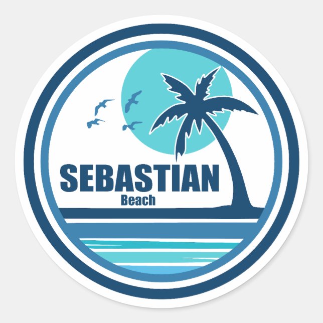 Sebastian Beach Fort Lauderdale Palm Tree Birds Classic Round Sticker (Front)