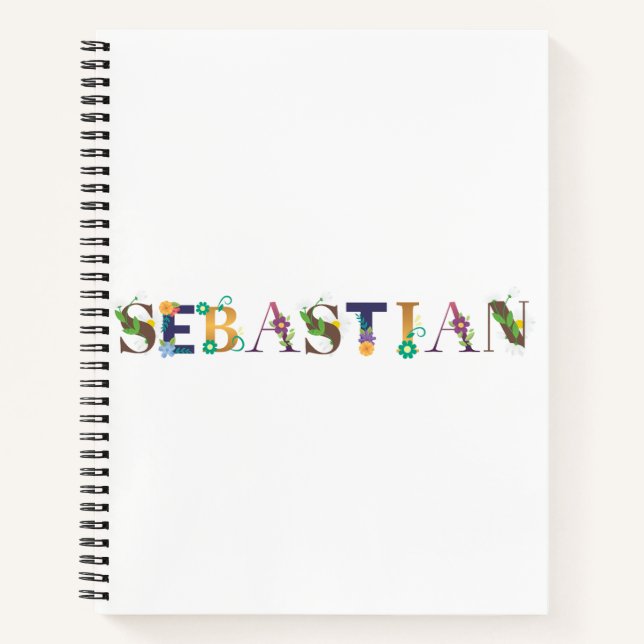SÉBASTIAN Name Art With Flowers Embroidered Notebook (Front)