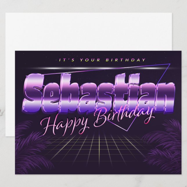Sebastian Name First name pura retro card Birthday (Front/Back)