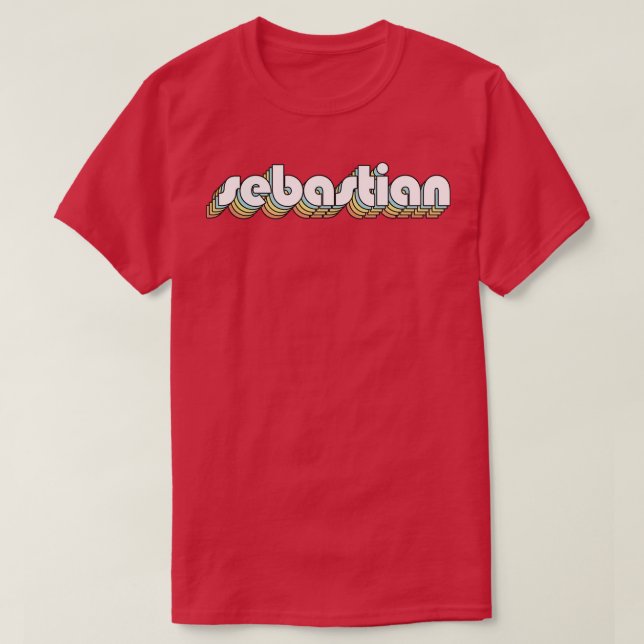 Sebastian Retro Rainbow Typography Faded Style T-Shirt (Design Front)