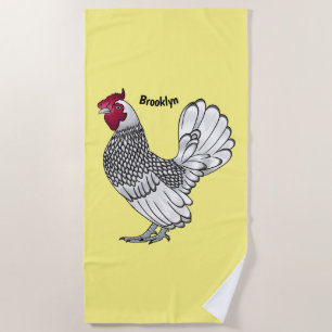 Sebright chicken cartoon illustration beach towel