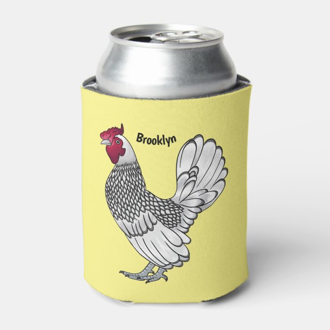 Sebright chicken cartoon illustration  can cooler (Can Front)