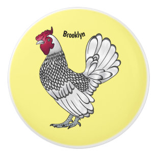 Sebright chicken cartoon illustration ceramic knob