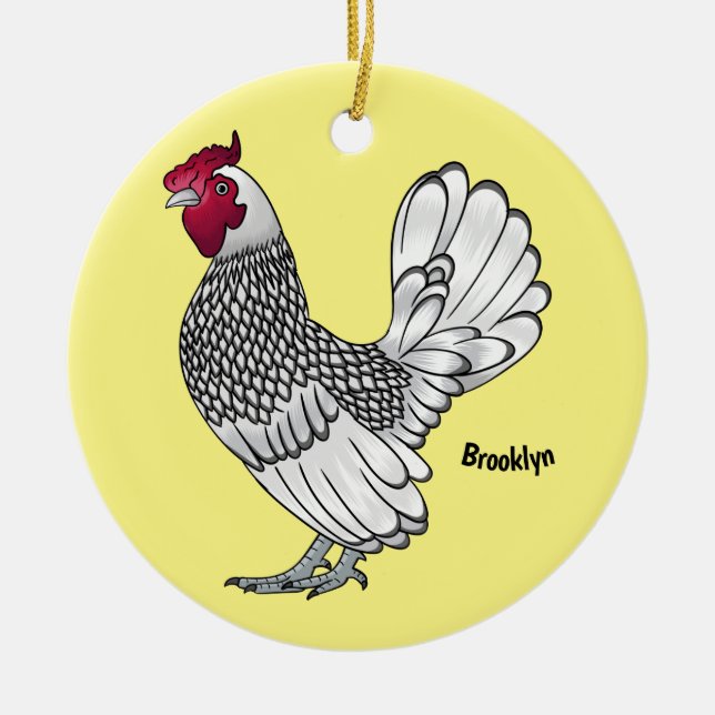 Sebright chicken cartoon illustration  ceramic tree decoration (Front)