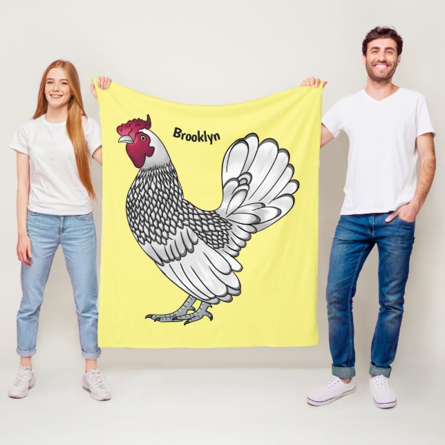 Sebright chicken cartoon illustration fleece blanket (In Situ)