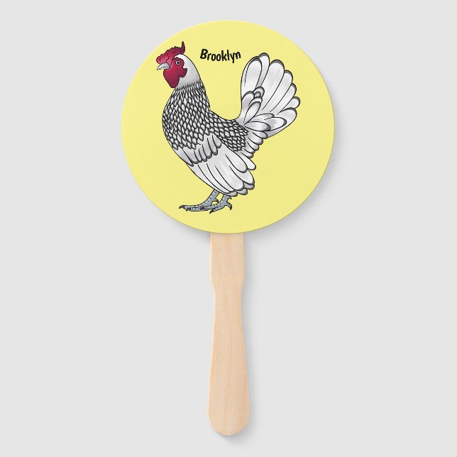 Sebright chicken cartoon illustration  hand fan (Front)