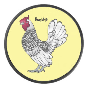 Sebright chicken cartoon illustration hockey puck