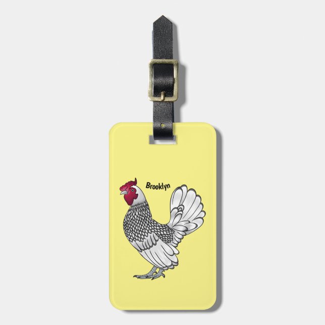 Sebright chicken cartoon illustration luggage tag (Front Vertical)