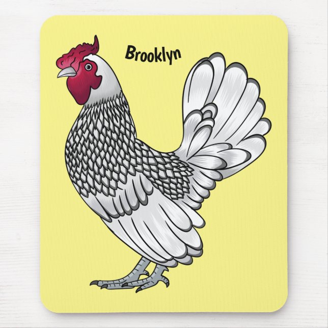 Sebright chicken cartoon illustration mouse mat (Front)