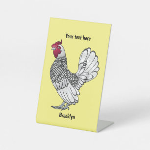 Sebright chicken cartoon illustration pedestal sign