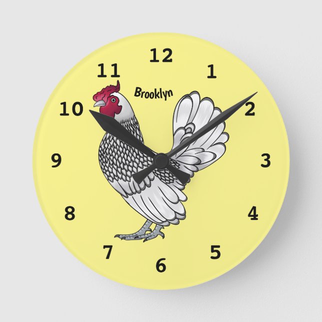 Sebright chicken cartoon illustration round clock (Front)