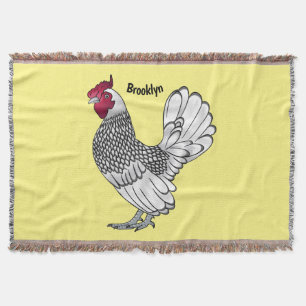 Sebright chicken cartoon illustration throw blanket