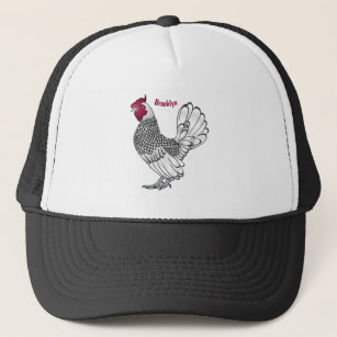 Sebright chicken cartoon illustration  trucker hat