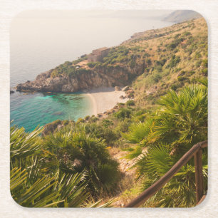 Secluded beach in Lo Zingaro, Sicily Square Paper Coaster