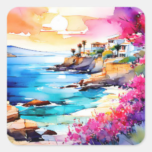 "Secluded Beach" Square Sticker
