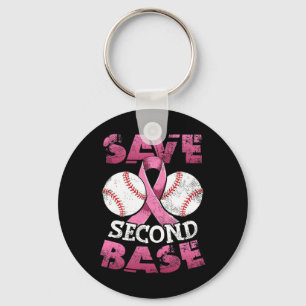 Second 2nd Base Fun Baseball Breast Cancer Awarene Key Ring