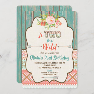 Second 2nd birthday invitations girl two wild