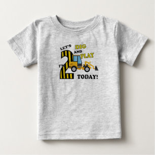 Second 2nd birthday shirt construction bulldozer