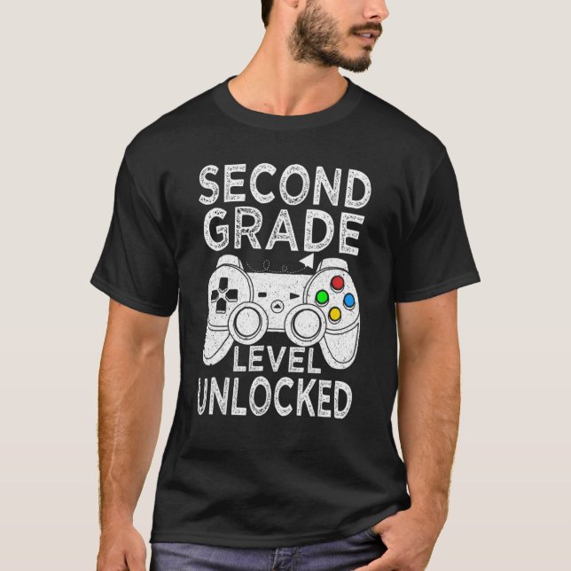 Second 2nd Grade Level Unlocked Video Game Back To T-Shirt (Front)