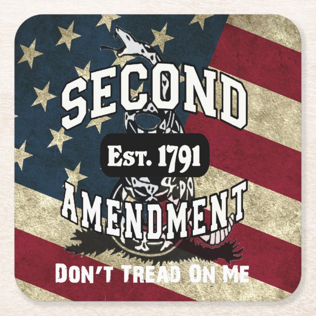 Second Amendment Gadsden Flag Don't Tread on Me Square Paper Coaster (Front)