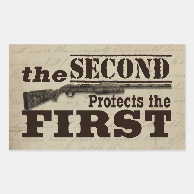 Second Amendment Protects First Amendment Rectangular Sticker (Front)