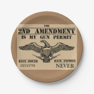 SECOND AMMENDMENT GUN PERMIT PAPER PLATE