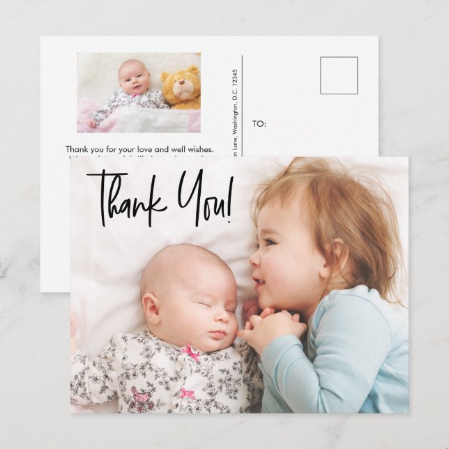 Second Baby Girl Photo Baby Shower Thank You Postcard (Front/Back)