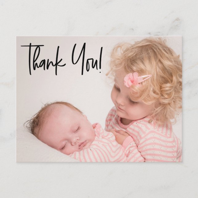 Second Baby Girl Photo thank you Script Birth  Announcement Postcard (Front)