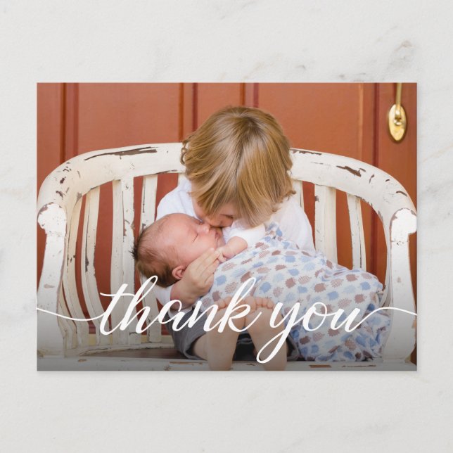Second Baby Photo thank you Script Birth Announcement Postcard (Front)
