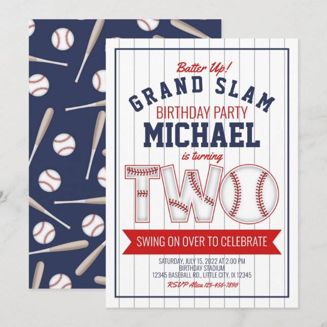 Second Baseball Birthday Invitation (Front/Back)