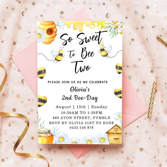 Second Bee Day So Sweet To Bee Two Bee  Invitation (Creator Uploaded)
