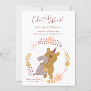 Second Birthday Bear Invitation
