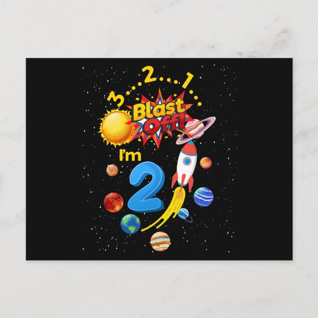 Second Birthday Blast Off 2 Astronaut Rocket Postcard (Front)