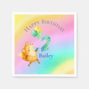 Second Birthday Custom Name Rainbow Balloons Napkin