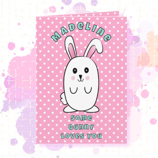 Second Birthday Cute Bunny Cartoon Pink Birthday Card