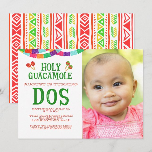 SECOND BIRTHDAY FIESTA - PHOTO - DOS INVITATION (Front/Back)