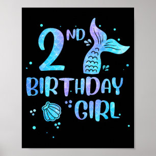 Second Birthday Girl Mermaid 2nd Toddlers Back to Poster
