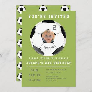 Second Birthday Green Photo Soccer Invitation