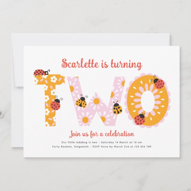 Second Birthday Invite, Colorful Flowers Birthday Invitation (Front)