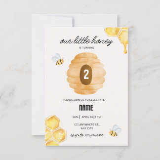 second birthday party incite, little honey bee invitation