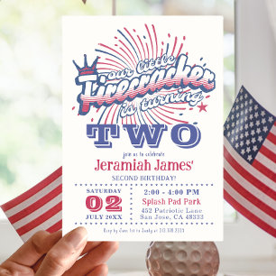 Second Birthday Patriotic One Little Firecracker Invitation
