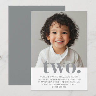 Second Birthday Photo Invitation in Grey