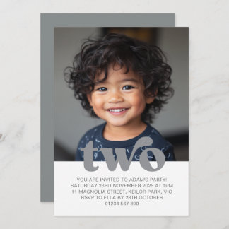 Second Birthday Photo Invitation in Grey