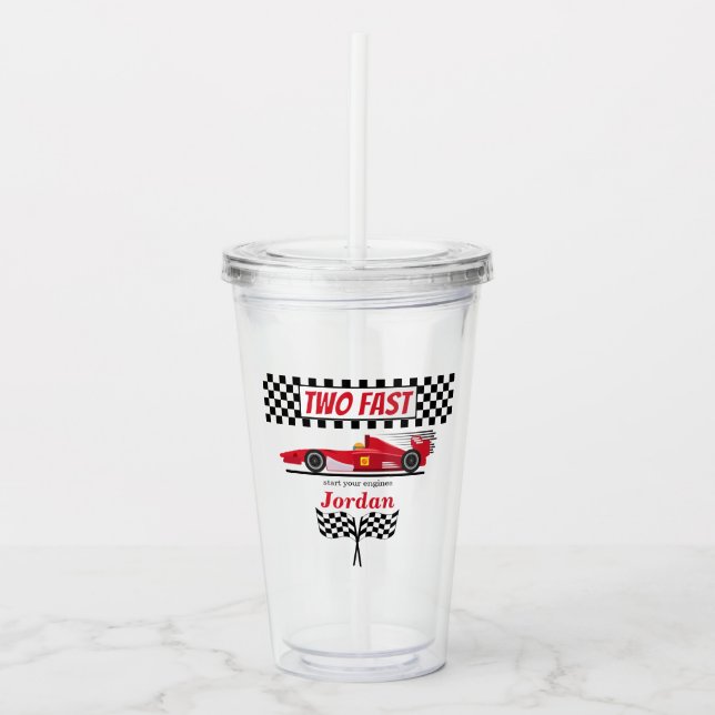 Second Birthday Red Race Car Two Fast Acrylic Tumbler (Front)