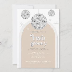 Second Birthday Silver Retro Disco Glitter arch  Invitation