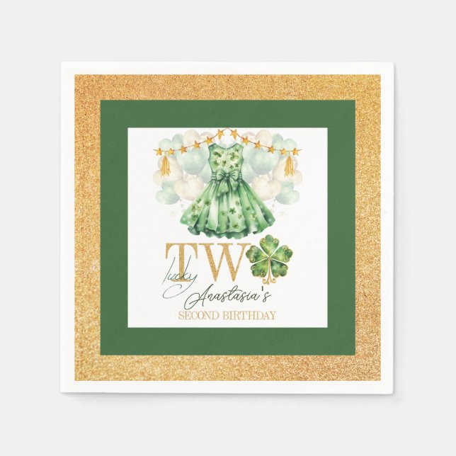 Second Birthday St Patrick's Day Personalised Napkin (Front)